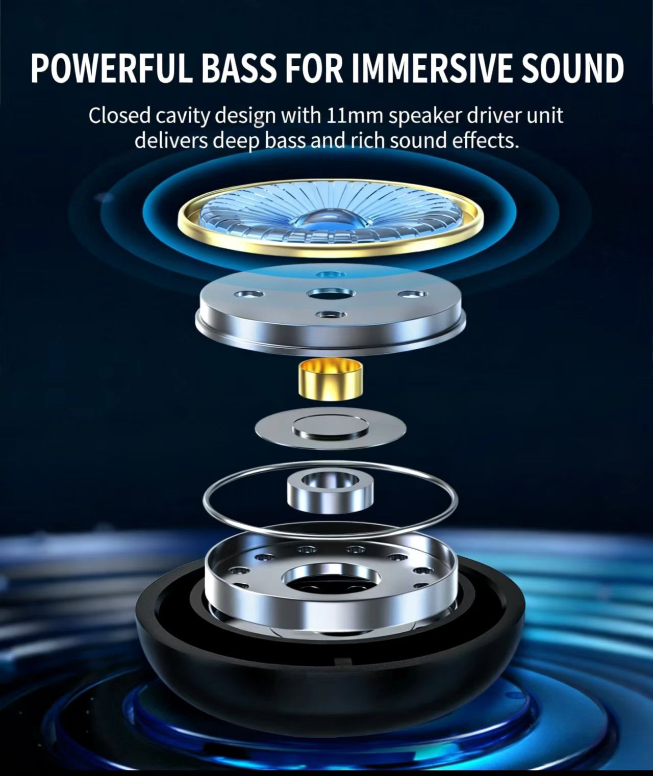 IPX7防水TWSスポーツBluetoothイヤホン、高音質ステレオ、イヤーフックデザイン