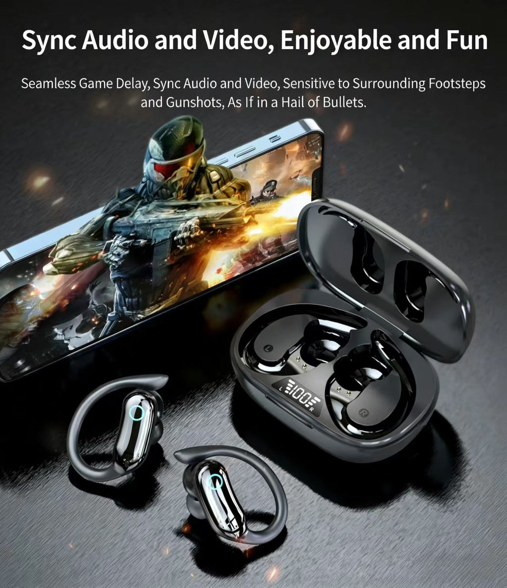 IPX7防水TWSスポーツBluetoothイヤホン、高音質ステレオ、イヤーフックデザイン