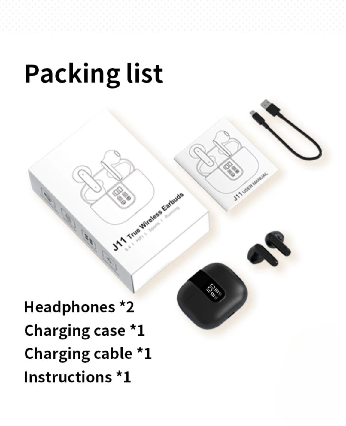 デジタルディスプレイ搭載のTWS Bluetoothイヤホン。デュアルマイクENC、低遅延、超長時間バッテリー駆動で音楽鑑賞に最適。