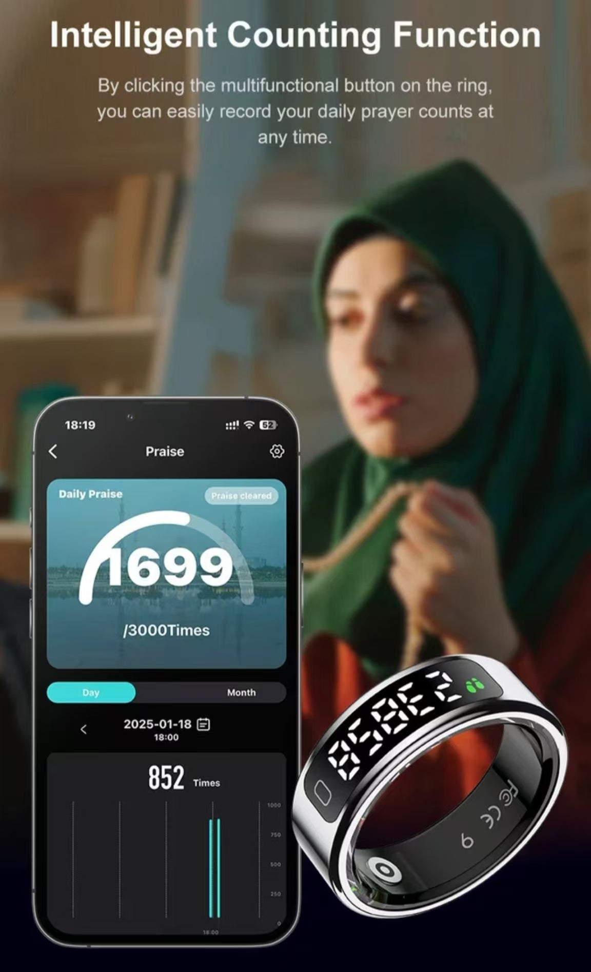 R11Cスマートリング：ディスプレイ画面、心拍数、血中酸素濃度、睡眠モニタリング、歩数とカロリー追跡、スポーツ用タッチコントロール機能を搭載。