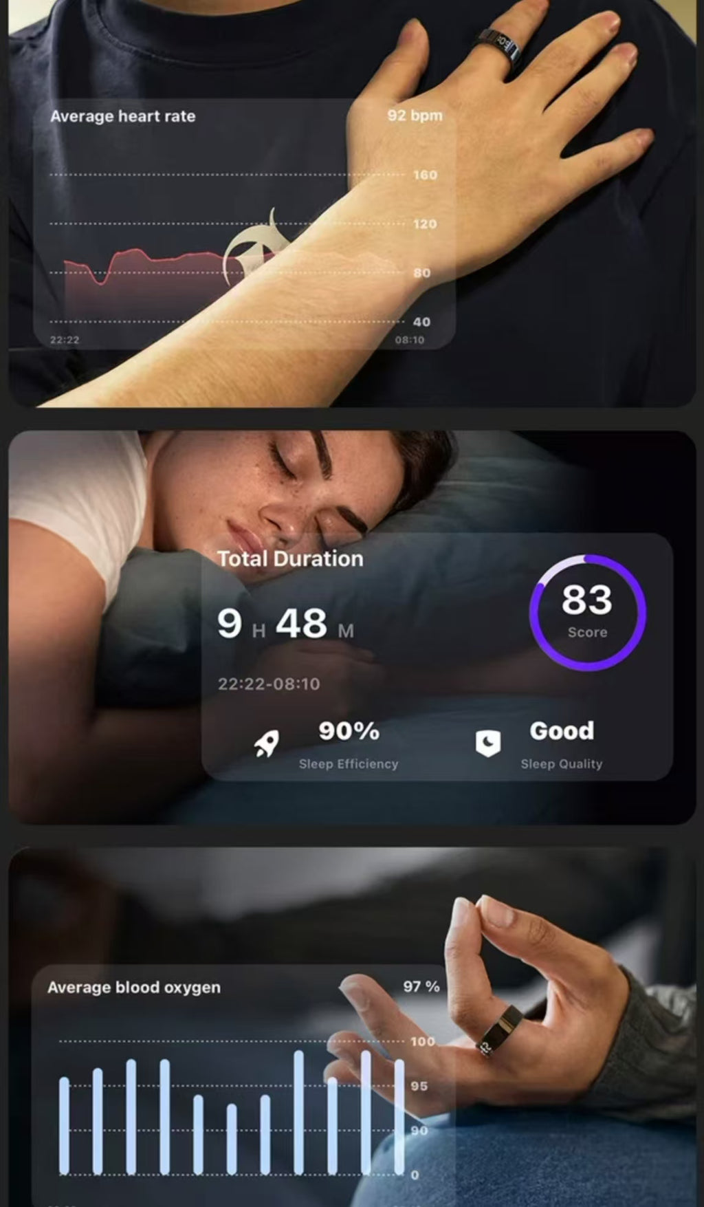 R11Cスマートリング：ディスプレイ画面、心拍数、血中酸素濃度、睡眠モニタリング、歩数とカロリー追跡、スポーツ用タッチコントロール機能を搭載。