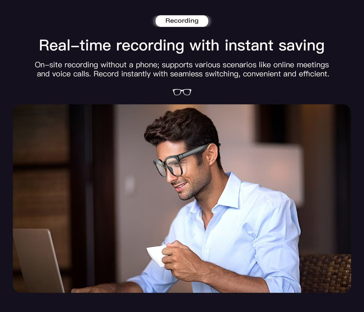 8MPの写真/ビデオ撮影、リアルタイム翻訳、Bluetooth通話、AIアシスタント機能を搭載したスマートグラス。