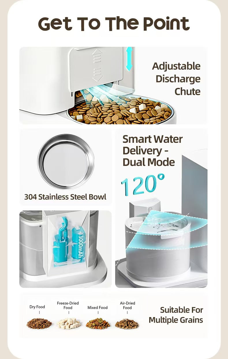 猫と犬のための、温度調節機能付きコードレス自動給餌器＆給水器（2in1）オールインワンユニット