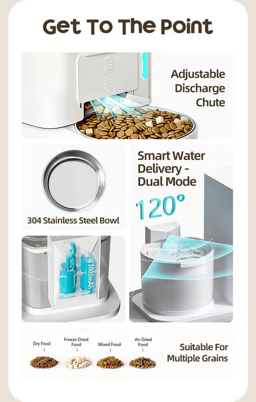 猫と犬のための、温度調節機能付きコードレス自動給餌器＆給水器（2in1）オールインワンユニット
