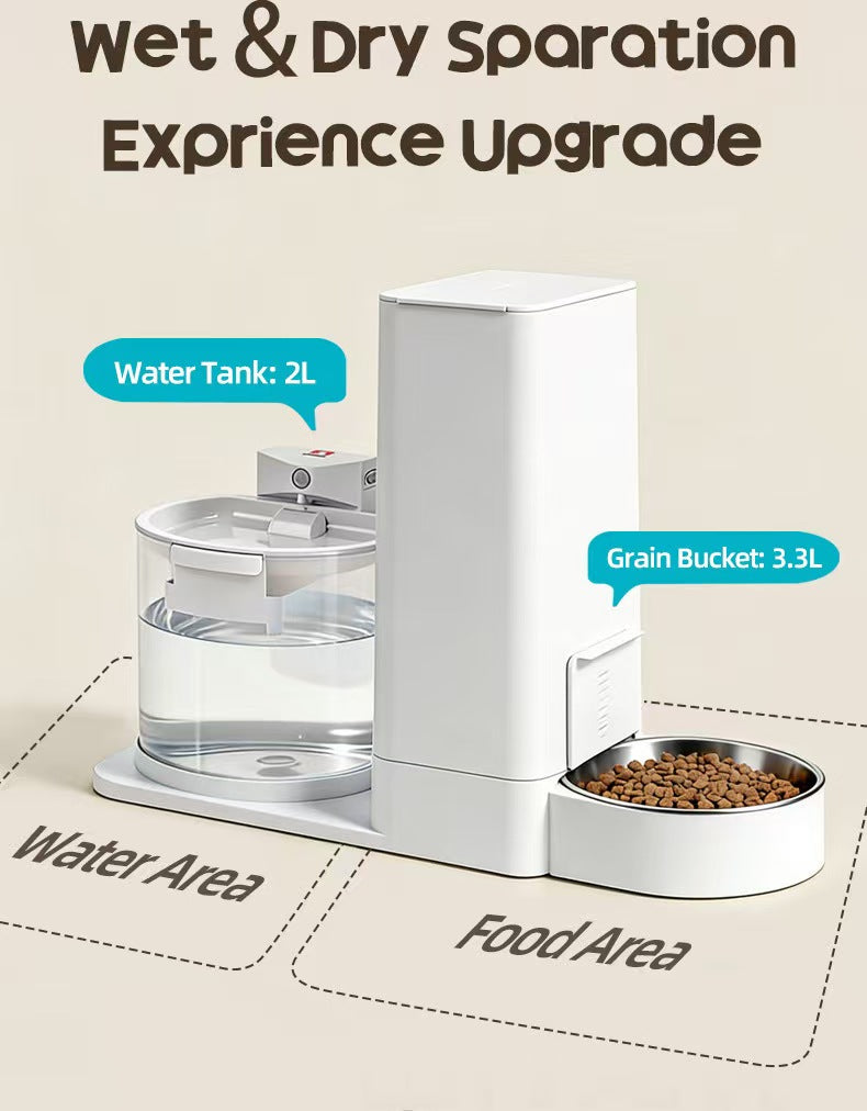 猫と犬のための、温度調節機能付きコードレス自動給餌器＆給水器（2in1）オールインワンユニット