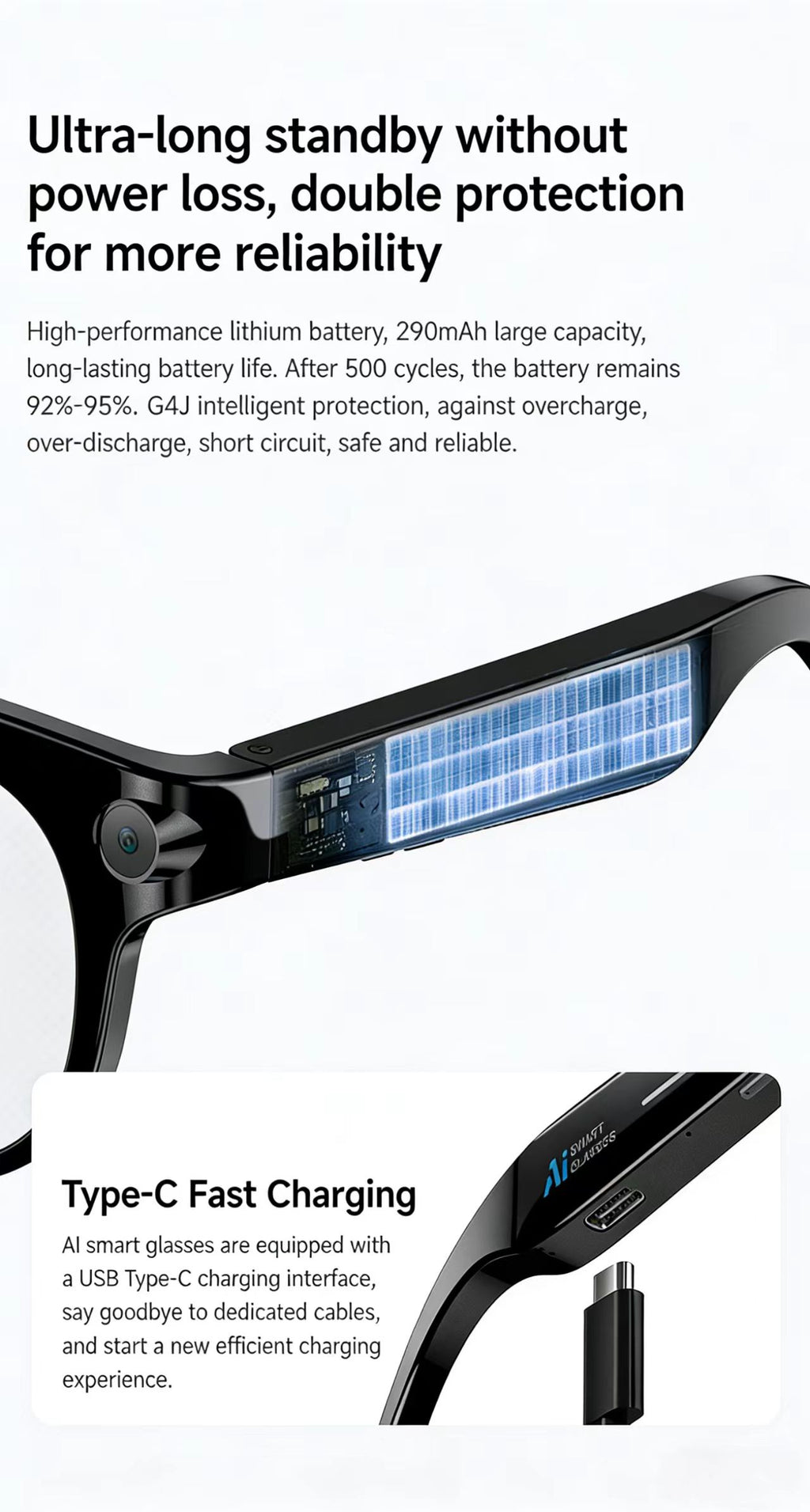 AIスマートグラス 8MP 多機能HD写真撮影、ビデオ録画、物体認識、通話機能、データ送信機能付き、モデルM89。