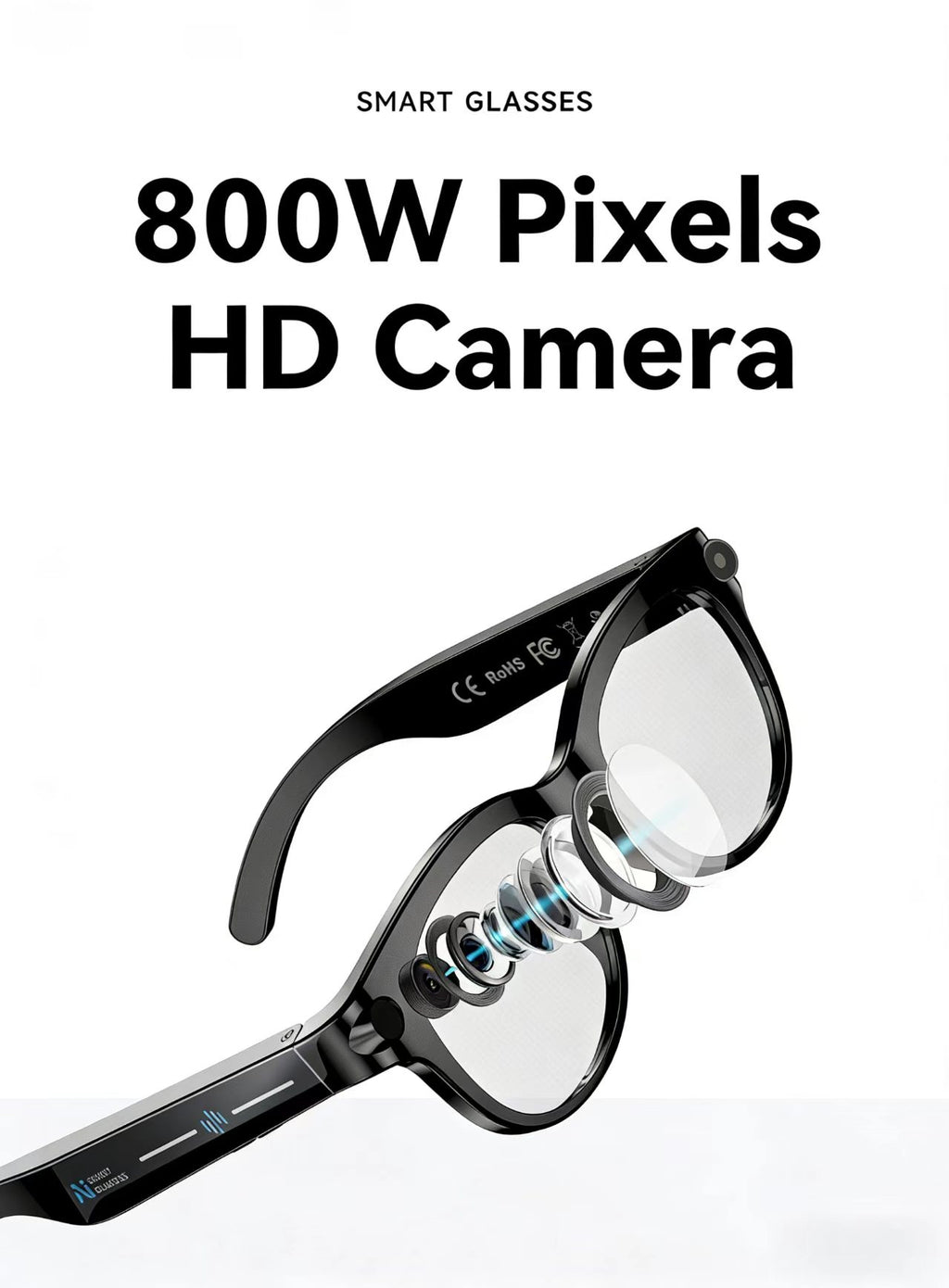 AIスマートグラス 8MP 多機能HD写真撮影、ビデオ録画、物体認識、通話機能、データ送信機能付き、モデルM89。