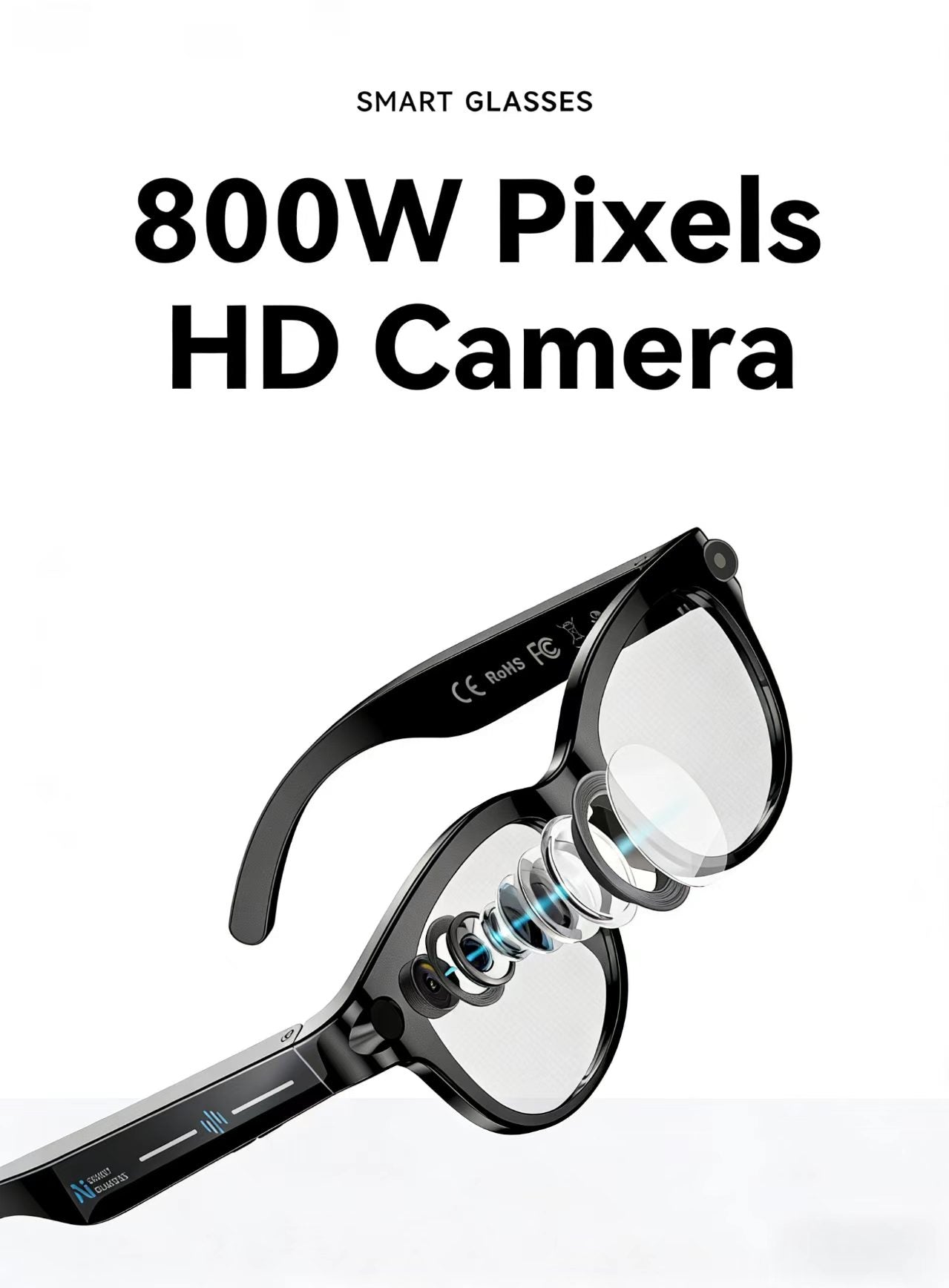 AIスマートグラス 8MP 多機能HD写真撮影、ビデオ録画、物体認識、通話機能、データ送信機能付き、モデルM89。