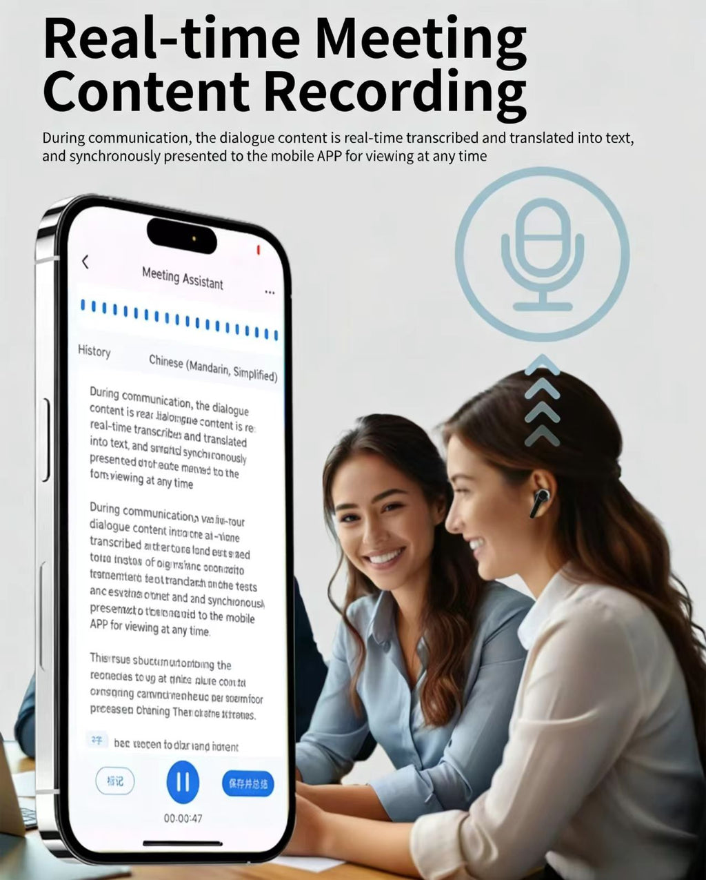 AIスマート翻訳Bluetoothイヤホン：アクティブノイズキャンセリング（ANC）、多言語リアルタイム通訳に対応。