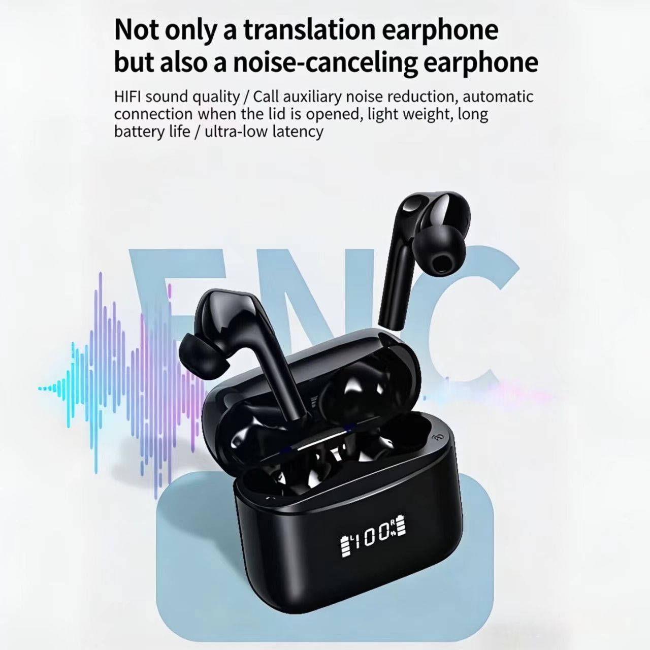 AIスマート翻訳Bluetoothイヤホン：アクティブノイズキャンセリング（ANC）、多言語リアルタイム通訳に対応。