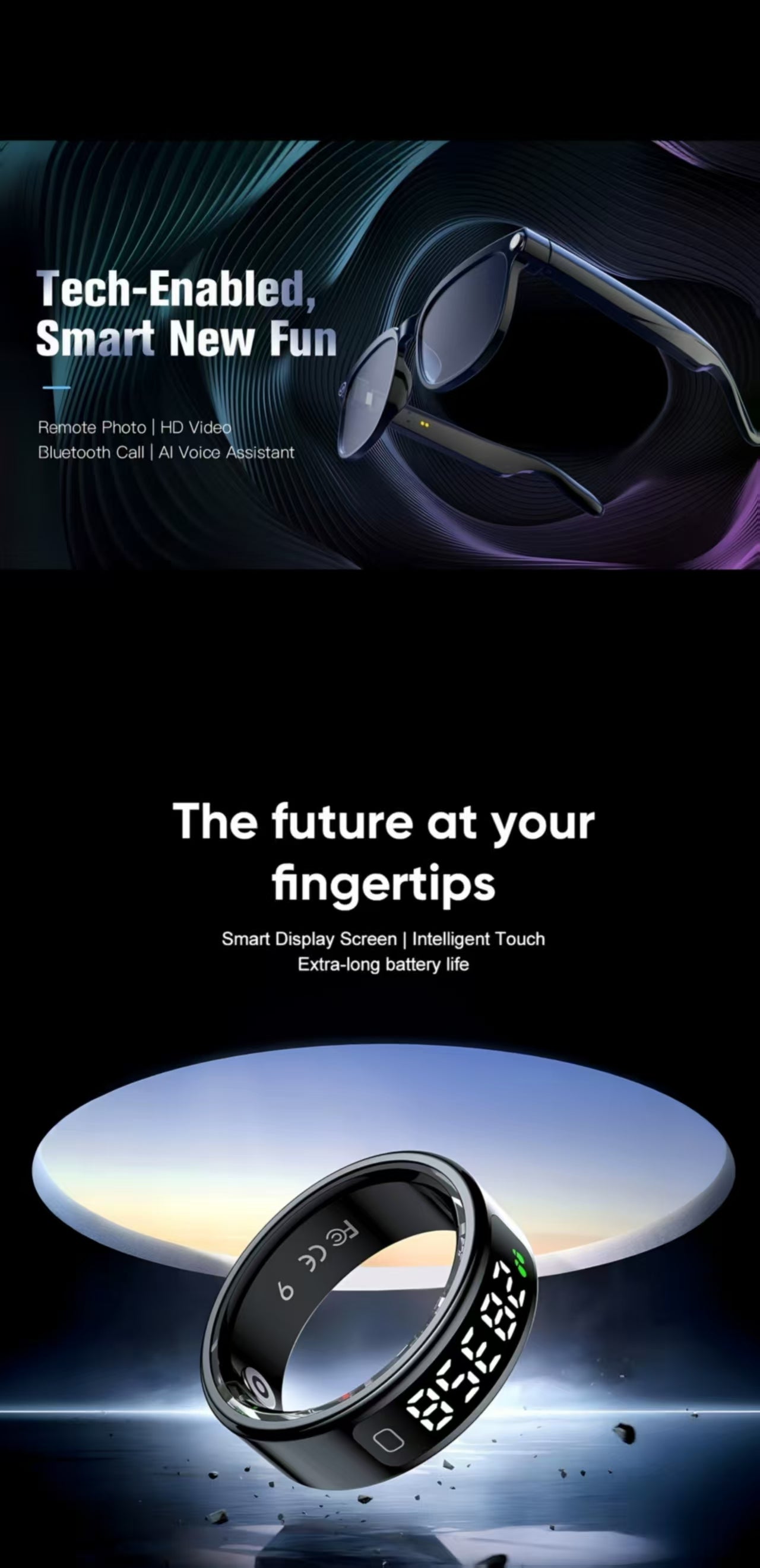 R11 Sports Smart Ring& AI Smart Glasses 8MP Anti-shake