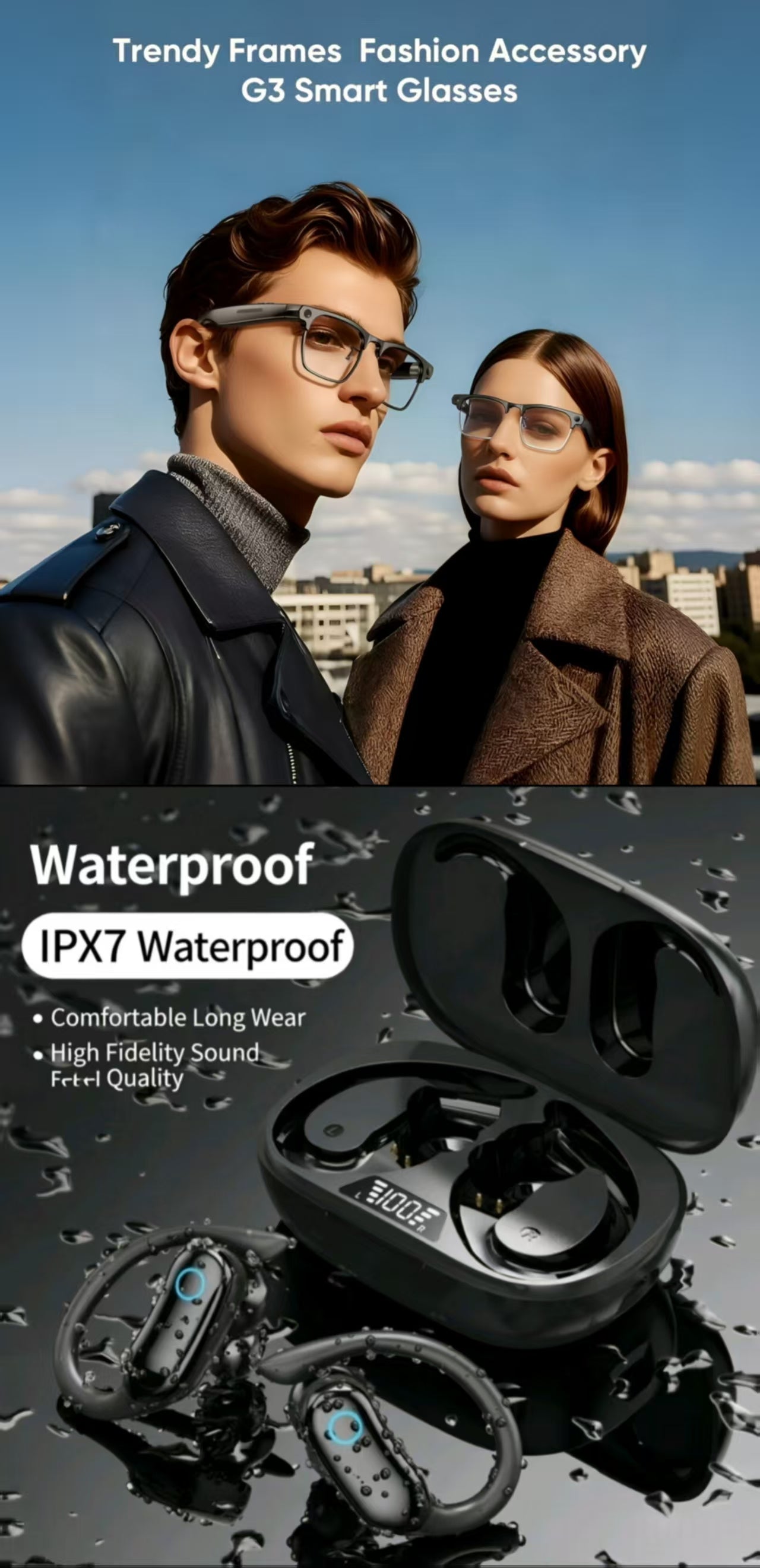 🕶️ i-Rimless Business Smart Glasses &TWS Sports IPX7 Waterproof Bluetooth Earbuds