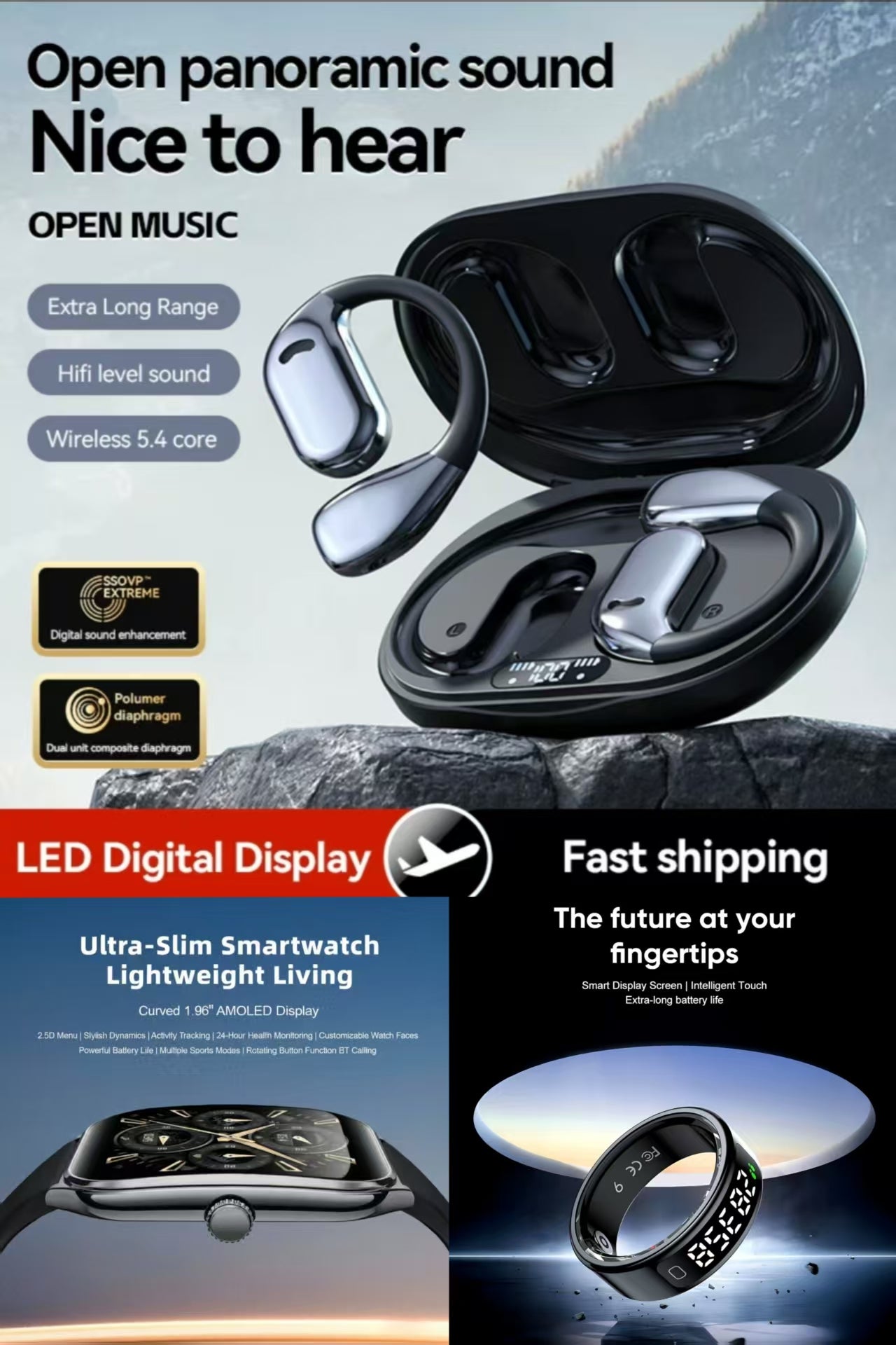 MT61 Smart Watch, R11 Sports Ring & M75 AI Translation Earbuds