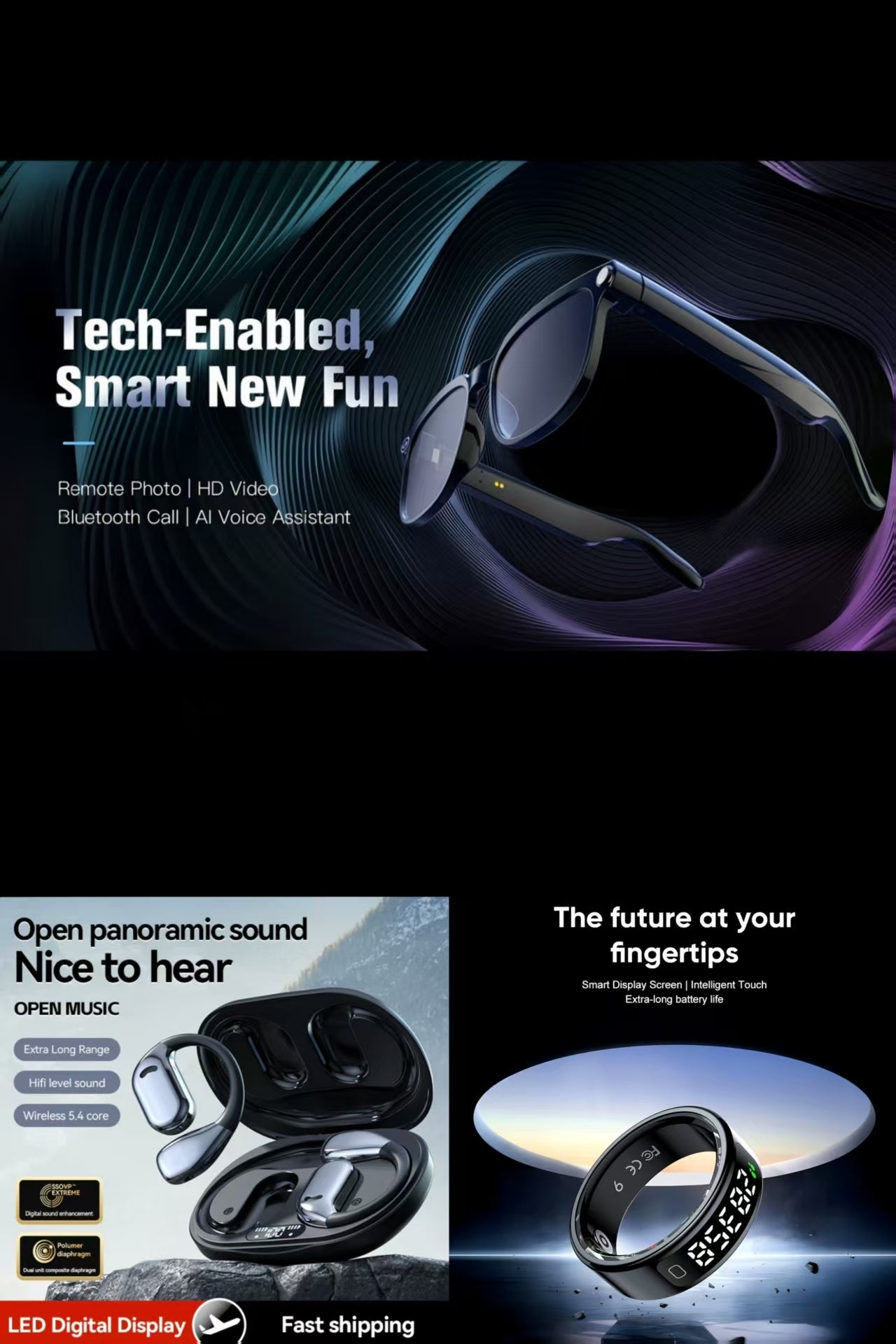 Future-Ready AI Gear: M75 Translation Earbuds, Anti-Shake Glasses & R11 Smart Ring