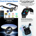 4-in-1 Ultimate Smart AI & Health Bundle: Smart AI Camera Glasses, Smart Ring, ECG Health Watch & ENC Translation Earbuds
