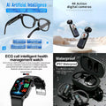 4-in-1 AI Smart Health Bundle: AI Glasses + 4K Action Camera + ECG Call Watch + IPX7 Waterproof Earbuds