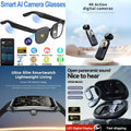 4-in-1 Smart AI Lifestyle Bundle: AI Camera Glasses + 4K Action Camera + Ultra-Slim Smartwatch + Open-Panoramic Earbuds