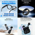 4-in-1 Smart AI Tech & Audio Bundle: AI Smart Glasses + ENC Noise Canceling Translation Earbuds + 4K Action Camera + Smart Ring (Future at Your Fingertips)